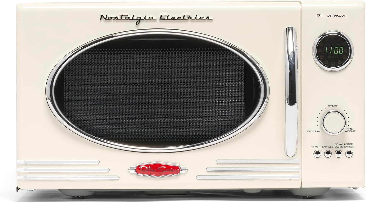 Nostalgia Retro Microwave Oven - 800-Watt Power - 0.9 Cu Ft - 12 Pre-Programmed Settings - Ivory Finish