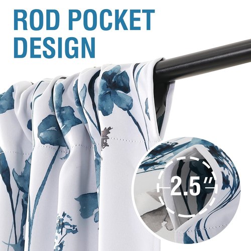 H.VERSAILTEX Tie Up Curtain Double Sided Cattleya Floral Printed Window Valance Balloon Roman Curtain, Rod Pocket 1-Pack, Reversible in Blue/Teal, W 42 x L 36