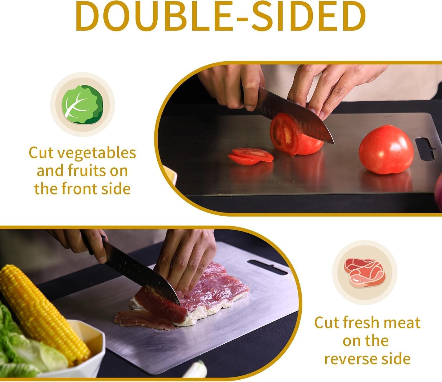 Titanium Cutting Boards - 2025 Upgrade 100% Pure Titanium Cutting Boards For Kitchen, 1 Pack Double-sided food-grade Cutting Board, Easy to Clean (12 * 9INCH)