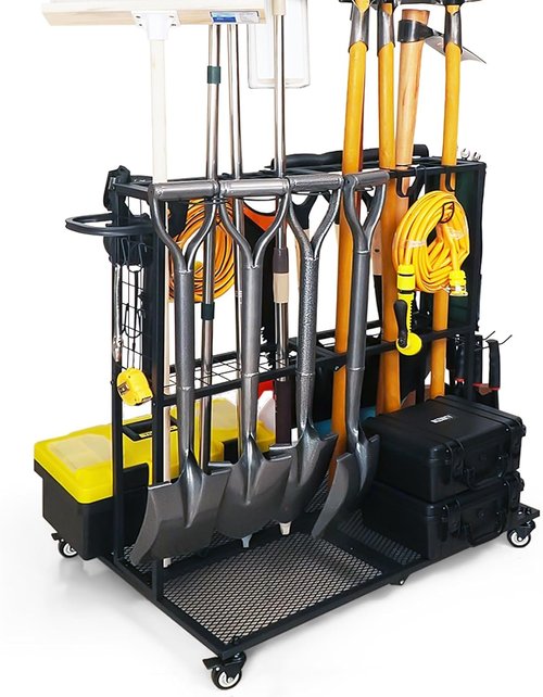 Garden Tool Organizer | Heavy-Duty Storage with Wheels - Large Holder for Lawn, Patio, Shed