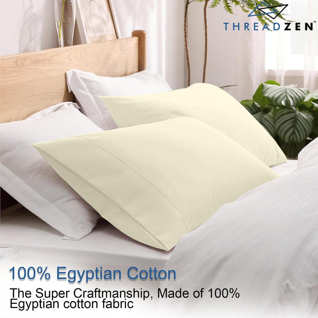 THREADZEN King Pillowcases Set of 2 – 100% Cotton, 600 Thread Count, Soft & Breathable, 21x41 Inches Pillow Covers with Z-Hem & Envelope Closure – Hotel Quality, Easy Care, White