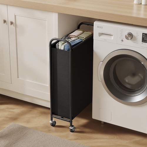 GRANNY SAYS 80L Slim Laundry Hamper with Wheels, Fabric Rolling Laundry Basket, Narrow Clothes Organizer, Tall Hamper for Closet, Laundry Room, Bathroom, Black