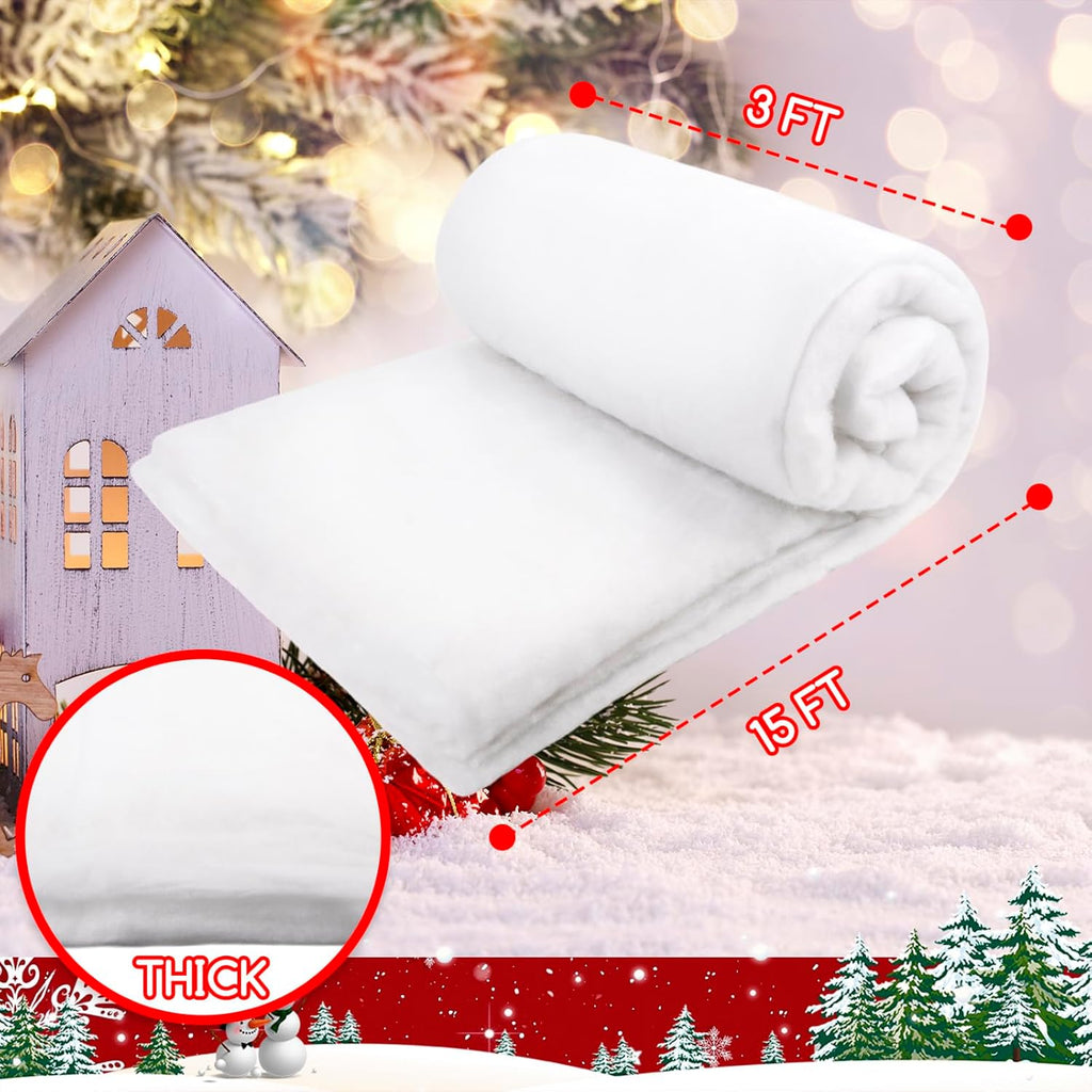 Skiennix Christmas Fake Snow Blanket - 3x15 FT Artificial Snow Roll for Holiday Decor & Winter Wonderland