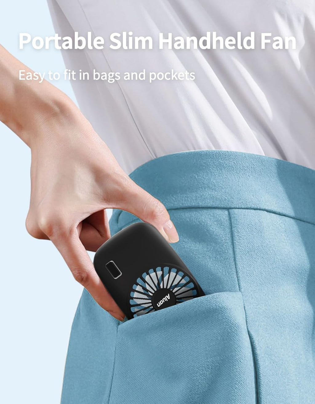 Aluan Handheld Mini Fan - Powerful USB Rechargeable Eyelash Fan for Home & Travel | Black