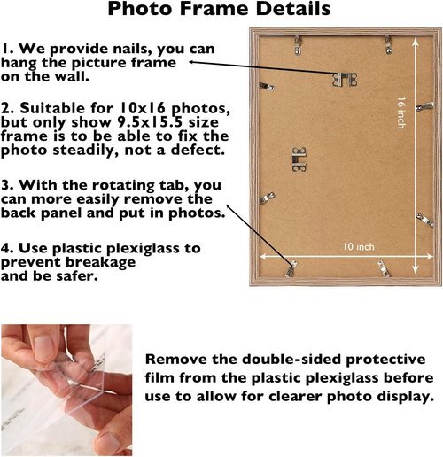 JCJMY 10x16 Rustic Brown Picture Frame - Durable Wall Mounting for Horizontal or Vertical Display