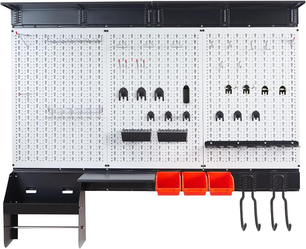 Ultrawall Pegboard Wall Organizer - 48x36 Inch Metal Storage Solution with 105 Utility Hooks & Overhead Shelf