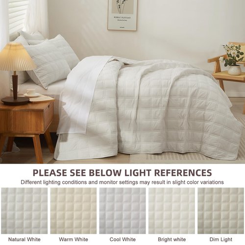 Wondnuga Velvet Quilt Set King Quilt, Lightweight Soft King Comforter Set, Bedspread Coverlet with 2 Matching Pillow Shams, Velvet Comforter Bedding Set for All Season (Cream White, Checkered)