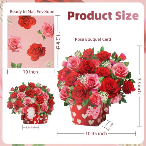 Tcamp Pop Up Mothers Day Card with Music & Light, Mothers Day Gifts for Her, Rose Bouquet Greeting Card, Mothers Day Card, Anniversary Birthday Gifts for Women Mom Sister