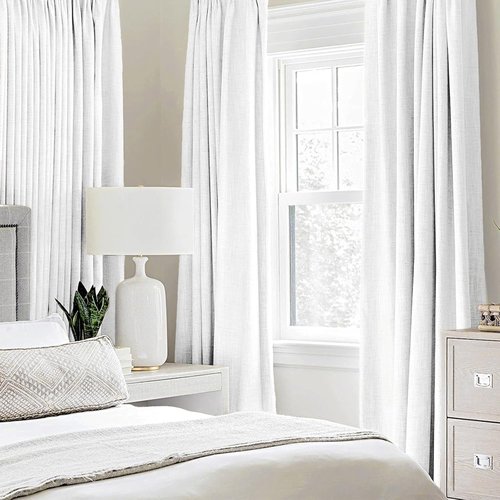 MIULEE Blackout Curtains - 100% Linen Textured Thermal Insulated Drapes | Bright White, 52 x 72 Inch (2 Panels)