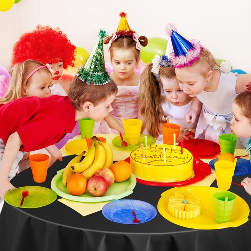 Black 12-Pack Plastic Tablecloths - 84" Round Disposable Table Covers for Parties and Events