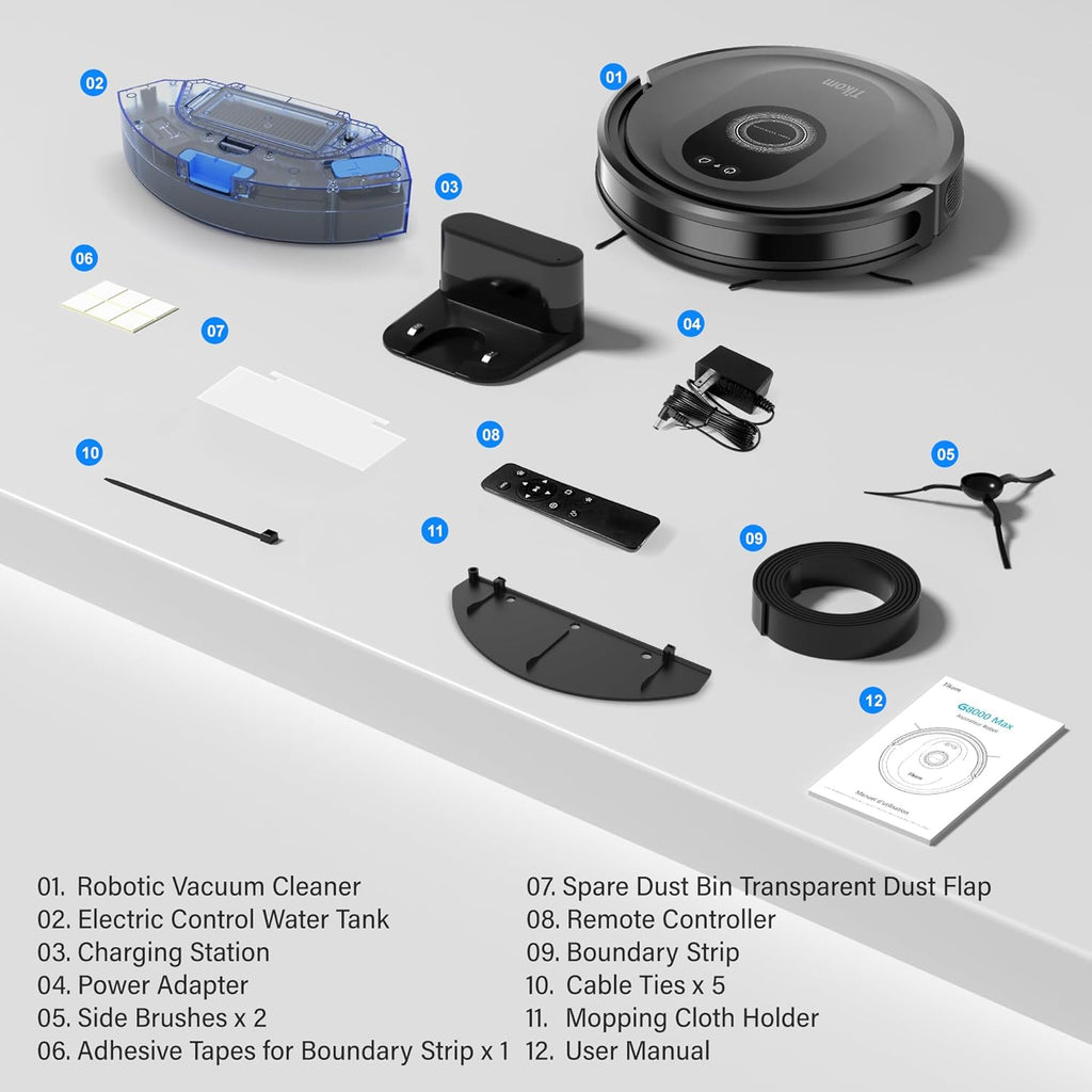 Tikom Robot Vacuum - 5000Pa Robotic Vacuum Cleaner & Mop Combo | 150 Min Runtime, App & Remote Control, Ideal for Hard Floors & Carpets