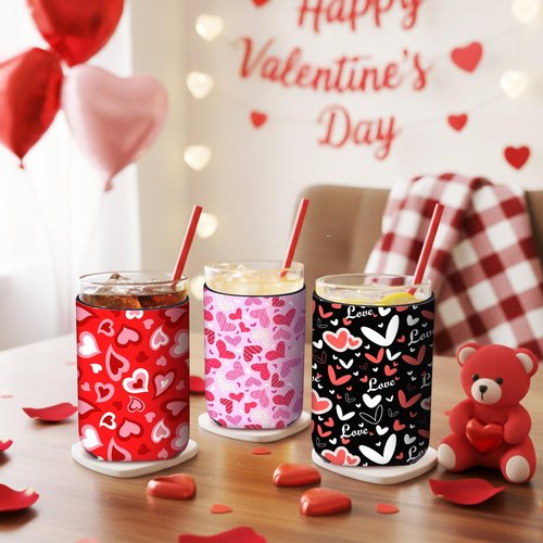 Tiamon 12 Pcs Valentines Day Can Coolers Sleeves Colorful Love Coolers Neoprene Drink Holders for 12 oz Beer Beverage Bottle Holiday Wedding Anniversary Party