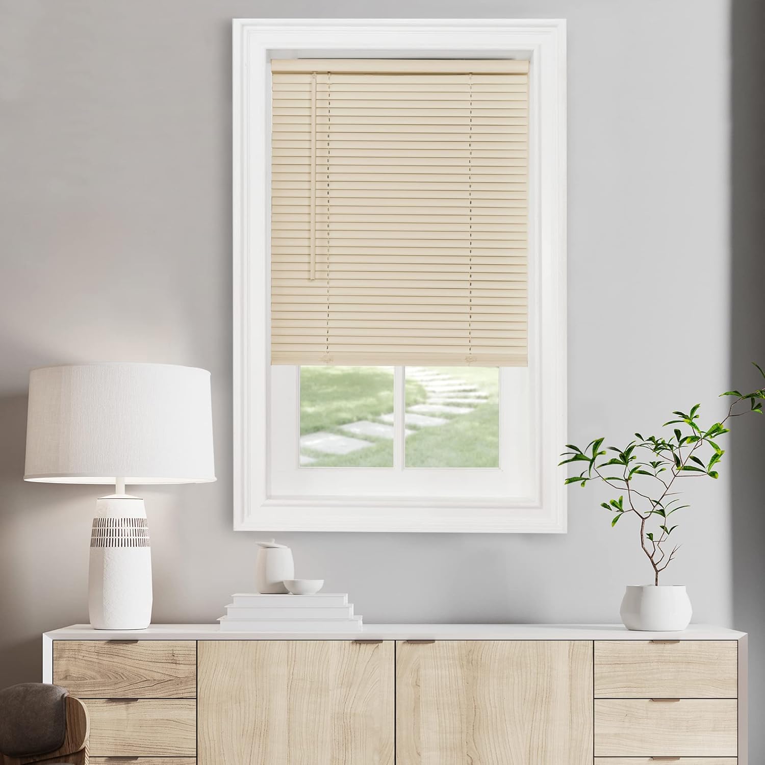 Achim Home Decor Cordless Mini Blinds - Light Filtering, 23" W x 72" L, 1" Slat - Alabaster Color