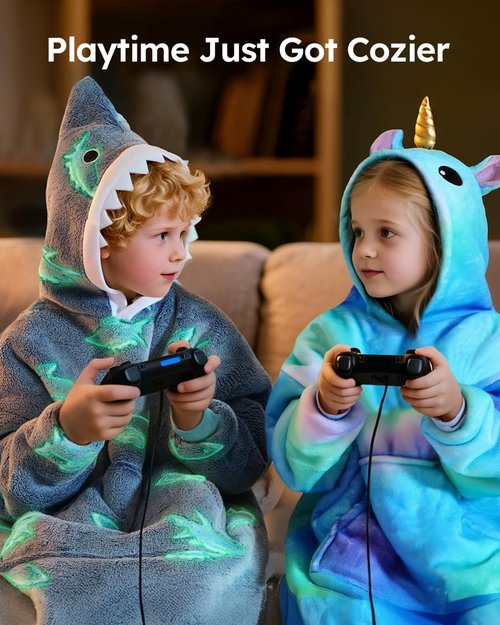 Yoofoss Kids Wearable Blanket Hoodie, Oversized Fleece Sherpa Sweatshirt Blanket with Pockets, Cozy Gift for 7-13Y Girls, Gradient Unicorn