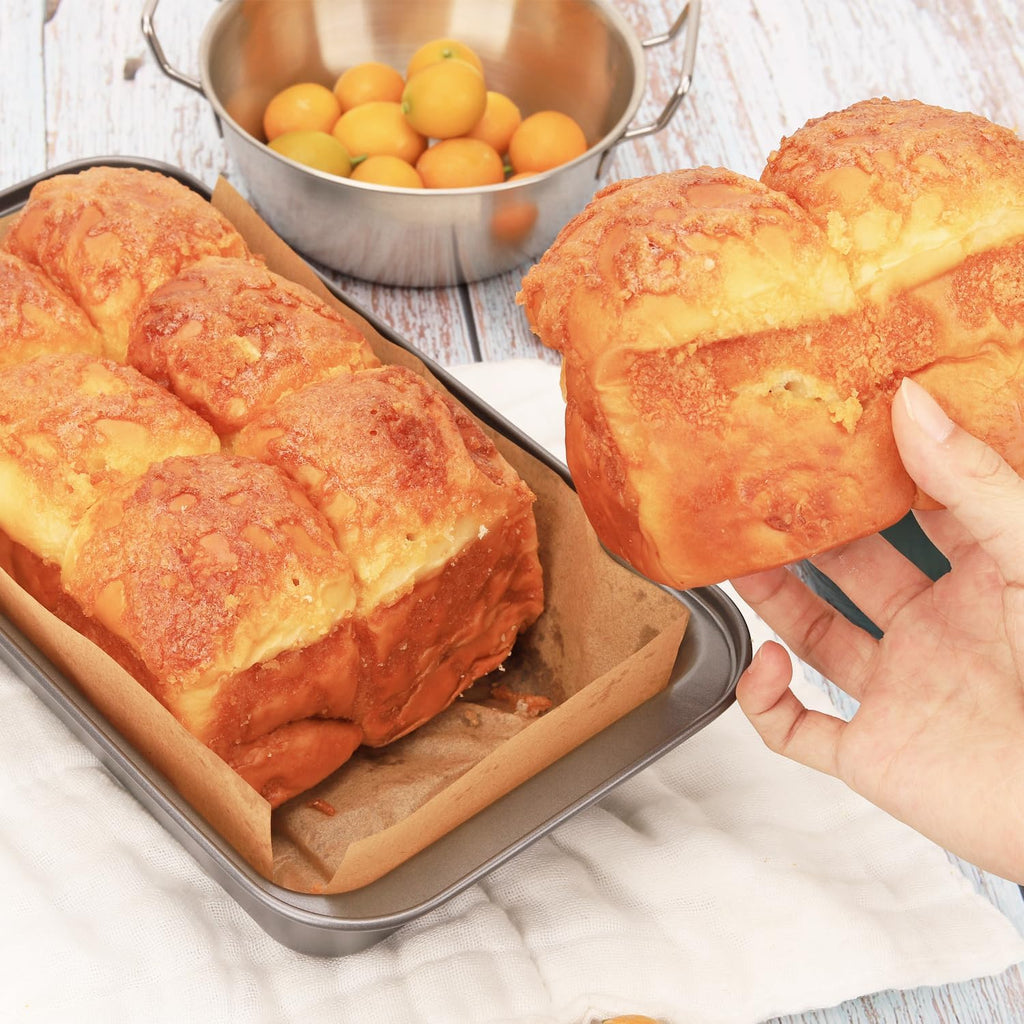Skiennix Nonstick Loaf Pan Set - 9 x 5 Inch Carbon Steel Bakeware with 100 Parchment Liners | Gray