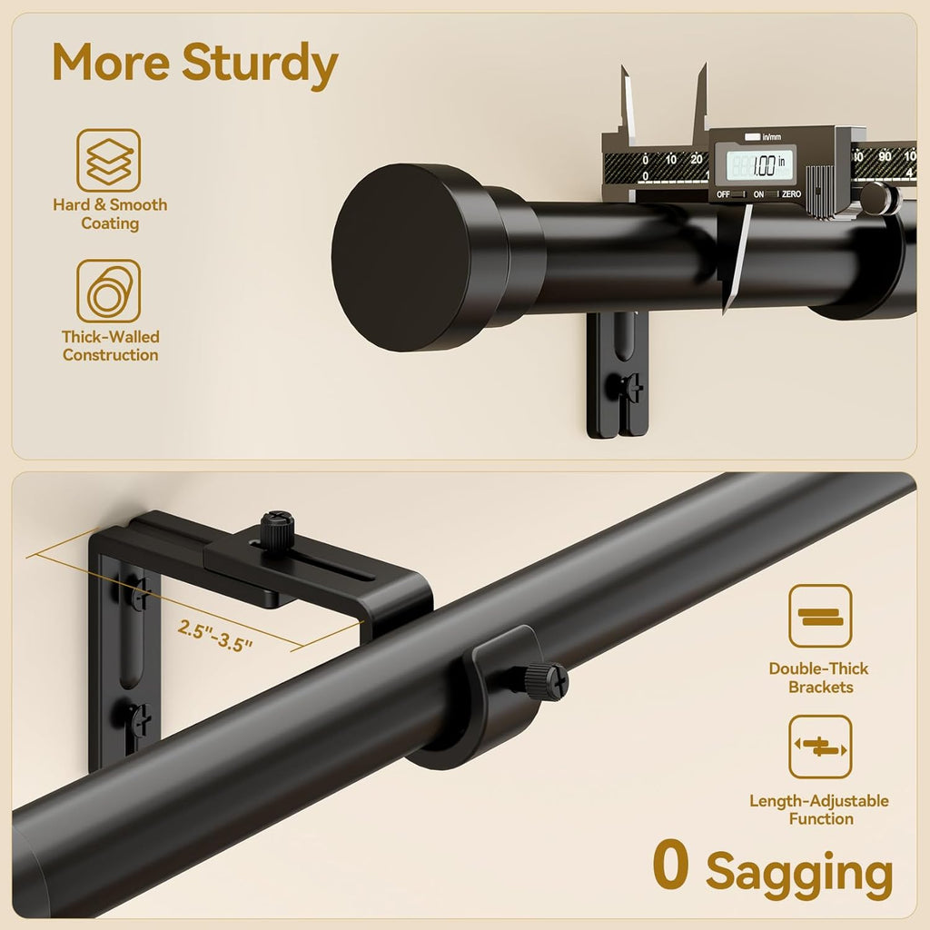 YaFex Adjustable Curtain Rod - Heavy Duty 1 Inch, 32-58 Inch for Modern Window Treatments - Black