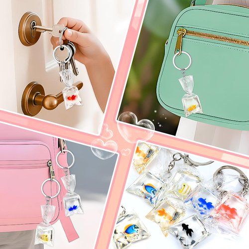 AuroTops Valentines Day Gifts for Kids,24 Pack Resin Fish Keychain with Valentines Day Cards for Kids School Classroom Exchange gifts for Boys Girls Keychains Bulk Kids Party Favors