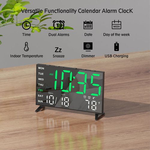 Haimiage Mirror Digital Loud Alarm Clock with with Date,Indoor Temperature,USB Charging Port,Dimmer,Adjustable Volum,12/24H,Snooze,Dual Alarms (Weekday/Weekend),Perfect for Bedroom and Living Room