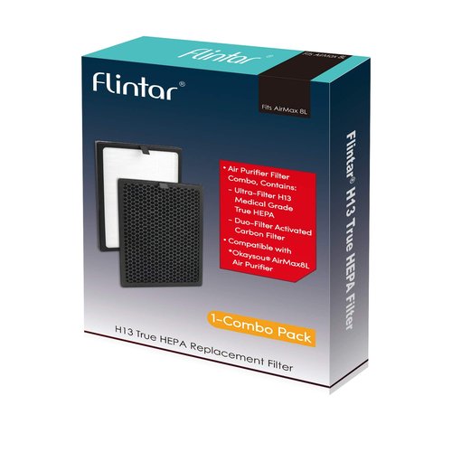 Flintar Air Max 8L True HEPA Replacement Set, Compatible With Okaysou AirMax8L Air Purifier, Blue Ultra-Filter H13 True HEPA + Yellow Duo-Filter Activated Carbon Combo Pack