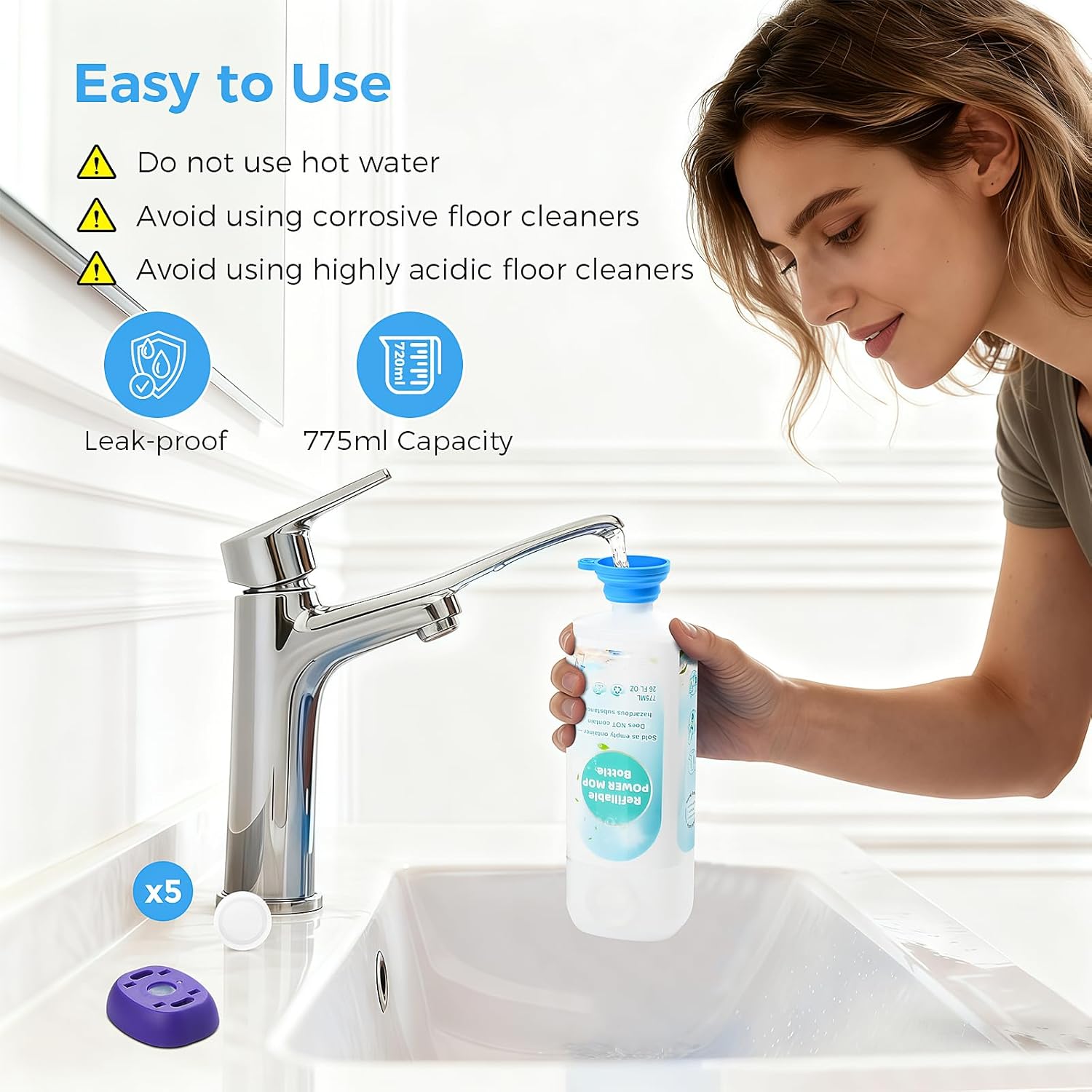 Power Mop™ Refillable Bottle - Leak-Proof HDPE Solution Container for Swiffer® PowerMop™ | 775ML / 26 FL OZ