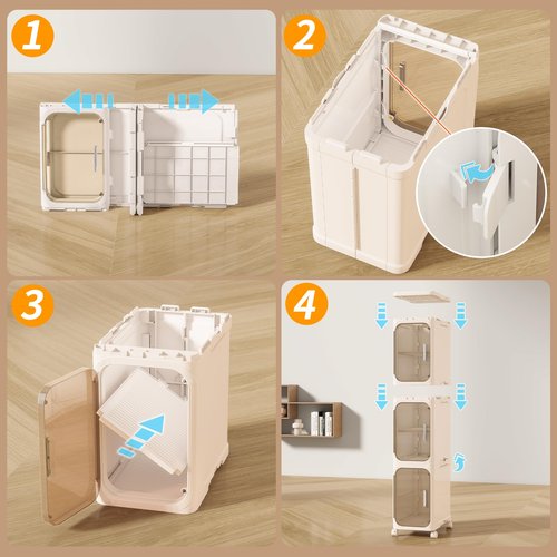 KHNR 4-Tiers Slim Bathroom Storage Cabinet, Foldable Storage Cabinets,Narrow Bathroom Storage,Movable Bathroom Storage Organizer for Small Spaces,Bathroom,Kitchen,Laundry,Cream White