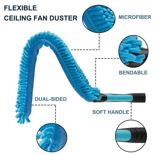 Hicavar 20 Foot High Ceiling Fan Duster with 5-12ft Extension Pole, Extendable Reusable Cobweb, Feather, Window Cleaning Squeegee Kit