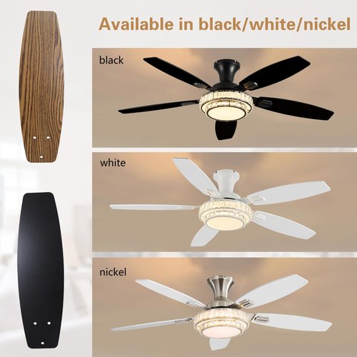 Fanyank Ceiling Fans with Lights-Crystal Ceiling Fan,52" Low Profile and Remote Control, Flush Mount, Reversible, 3CCT, Dimmable, Noiseless, Black Ceiling Fan for Bedroom