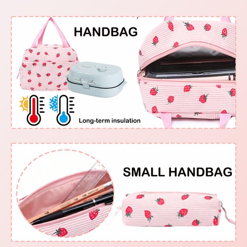 LAZYTAIL School Backpack Set Girls Womens - 3PCS Corduroy Kids Backpack Set with Lunch Box & Pencil Pouch, Lightweight Teen Girls School Bag Laptop Bag Travel Daypack for for College, Daily Use