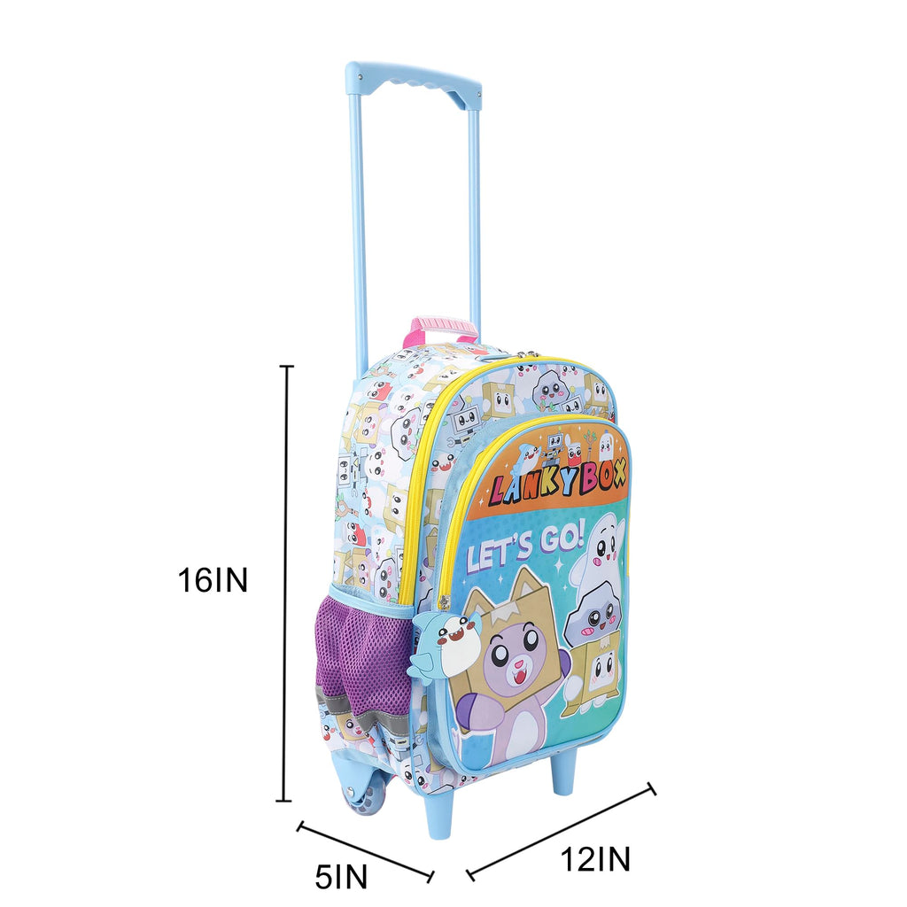Bioworld Lanky Box Let's Go! 16" Rolling Travel Backpack With Wheels And A Keychain