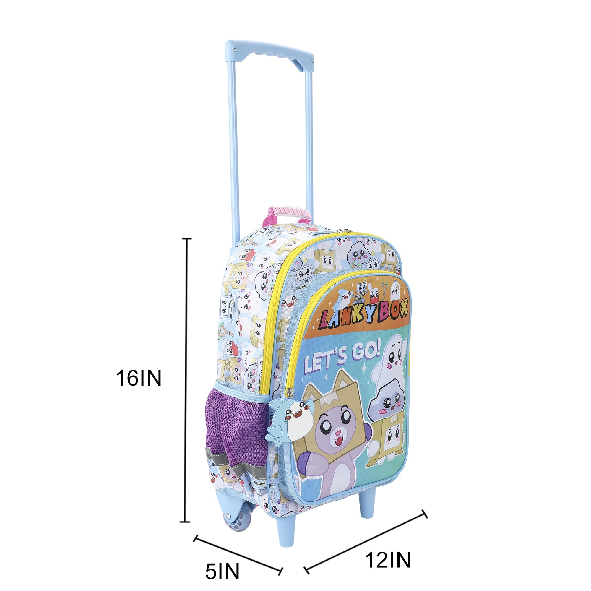 Bioworld Lanky Box Let's Go! 16" Rolling Travel Backpack With Wheels And A Keychain