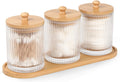 Skiennix 3-Pack Qtip Holder - Stylish Bathroom Organizers with Tray for Cotton Swabs & Balls