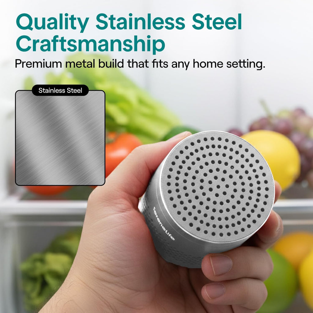 SereneLife Refrigerator Deodorizer - Multi-Use Odor Eliminator Pod | Compact & Reusable, Lasts Up to 10 Years (Gray)