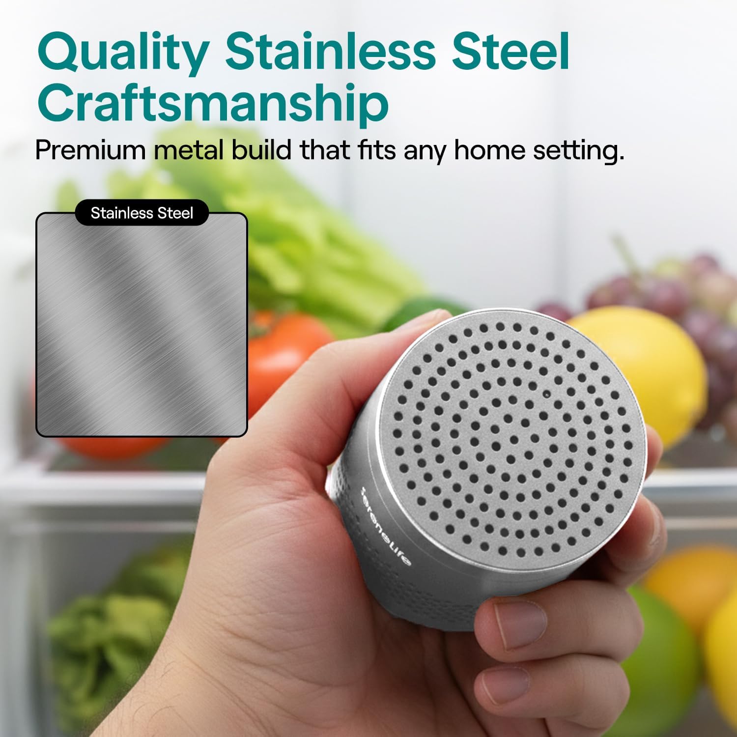 SereneLife Refrigerator Deodorizer - Multi-Use Odor Eliminator Pod | Compact & Reusable, Lasts Up to 10 Years (Gray)