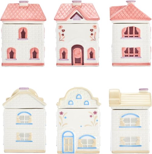 Bico Spice Cottages Pink & White Ceramic Spice Jar Set - Hand-Painted, Airtight, 4 oz, Set of 2