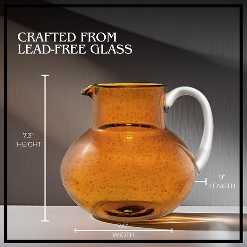 ARTLAND Iris 90oz Glass Pitcher & 17oz Highball Glasses (Set of 4) - Handcrafted Drinkware, Unique Bubble Design, Lead-Free Glass for Serving Beverages, Home Dining, Entertaining Essentials (Amber)