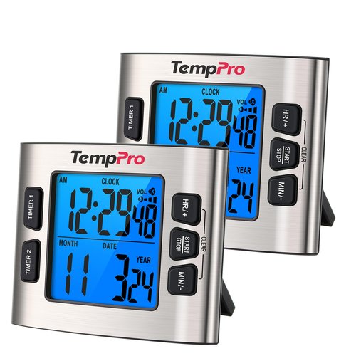 ThermoPro TempPro TM02 24H Digital Timer with Dual Kitchen Timers for Cooking, Magnetic Timer Clock with Adjustable Alarm Volume & LCD Backlit Display, Classroom Timer for Kids & Teachers(Previously