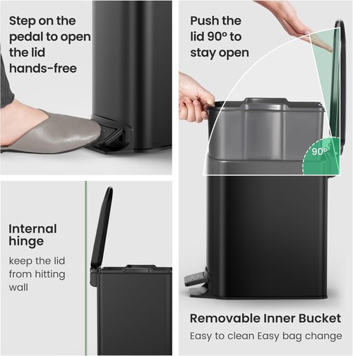 Cesun Toilet Brush and Holder Set | 1.6 Gallon Trash Can for Effortless Bathroom Cleaning