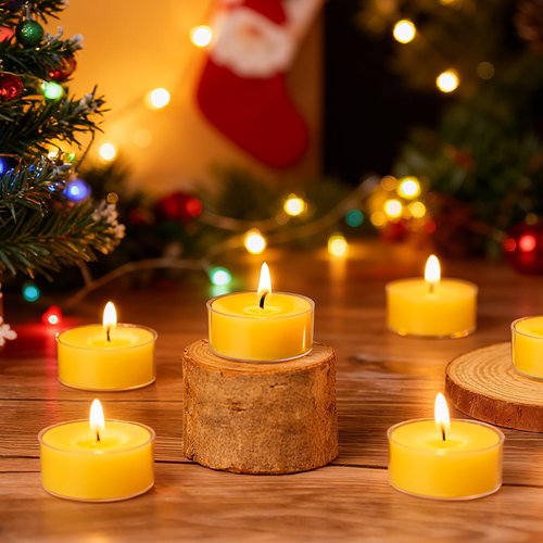 10 Packs Beeswax Tealight Candles Bulk,6 Hours 100% Pure Beeswax Tea Lights Candle in Clear Cup,Natural Scent Bees Wax Candles Small Smokeless Clean Burning Perfect for Wedding Church Home Decor