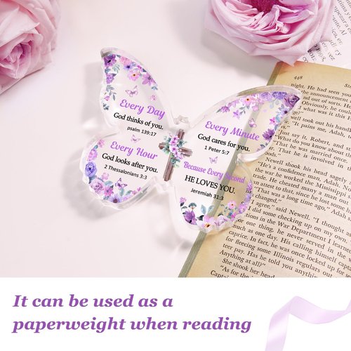 Christian Gifts for Women Faith, Butterfly Acrylic Plaque Sign, Christian Gifts for Women on Mothers Day Birthday, Spiritual Present for Female Friend Family, 5x3.8x0.5 Inch - Purple