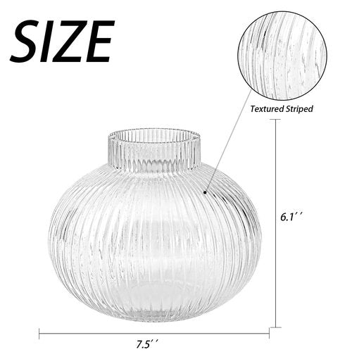 YANWE1 Round Glass Vase, Flower Vases for Bouquet, Ribbed Glass Vases for Flowers, Small Clear Vase for Living Room, Office, Coffee Table, Shelf, Wedding, 6 Inches