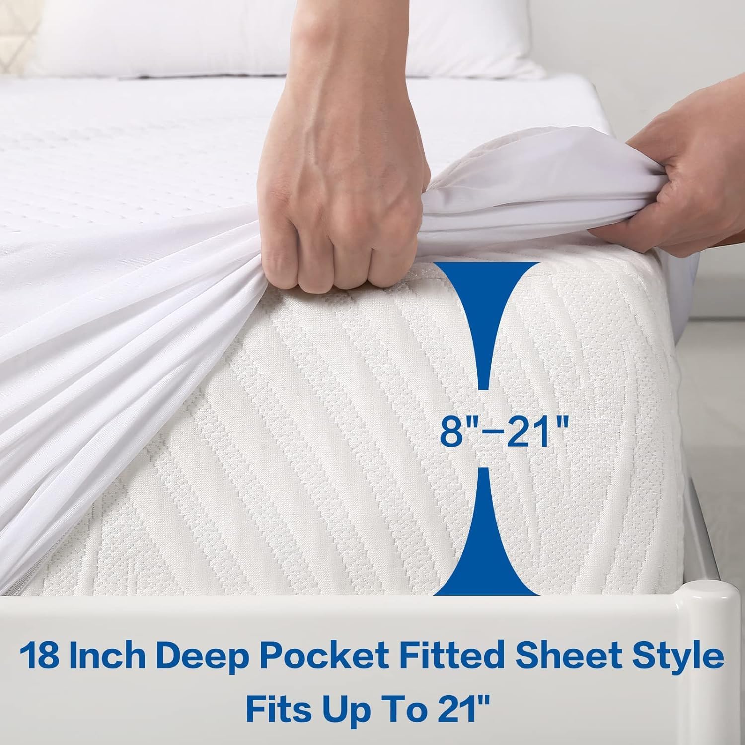 Skiennix Premium Waterproof Mattress Protector - Breathable 4D Air Cooling Queen Size Pad | Noiseless & Vinyl Free (White)