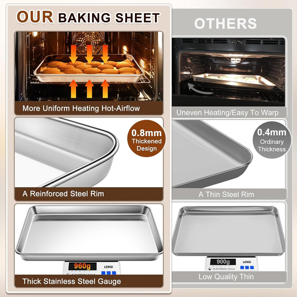 Skiennix Extra Large Stainless Steel Baking Sheet - Heavy Duty Nonstick Oven Tray (20" x 14" x 1")