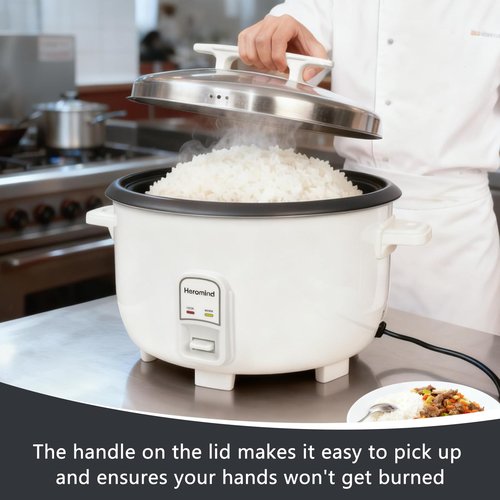 Heromind Commercial Rice Cooker, 46-Cup Rice Cooker, 9Qt / 10 L Large Rice Cooker with Nonstick Inner Pot, Fast Cooking and Auto Keep Warm, with Rice Cup and Paddle, Easy to Clean, 1600W