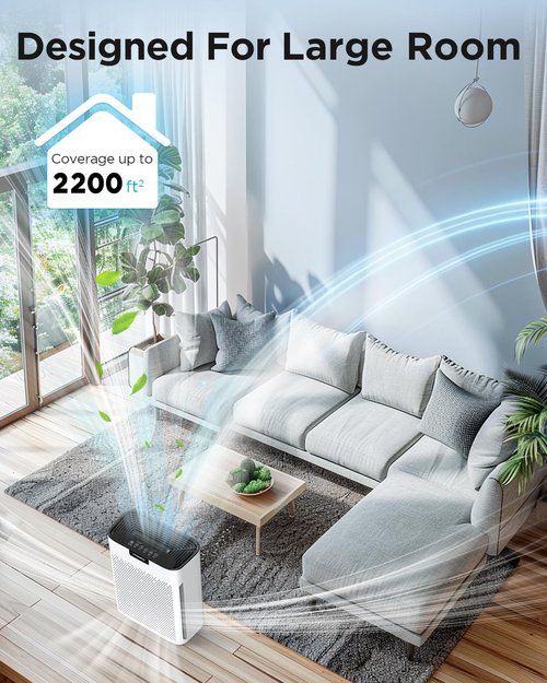 MOOKA H13 HEPA Air Purifier - Large Room Coverage Up to 2200 Ft² | Washable Filters & Fragrance, KJ190 White