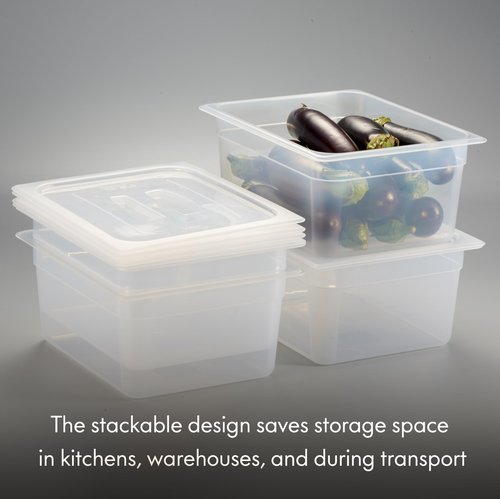 CURTA 4-Pack 1/2 Size 6" Deep Food Pan with Handled Lid – NSF Commercial-Grade Translucent Polypropylene, Stackable Freezer-Safe Storage for Restaurants, Catering & Buffets