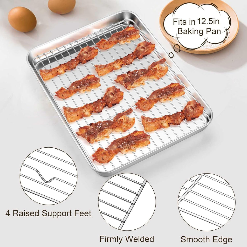 TeamFar Stainless Steel Baking Sheet Set - 12.5-Inch Cookie Sheets with Cooling Racks & Silicone Mats | Non-Toxic, Easy Clean