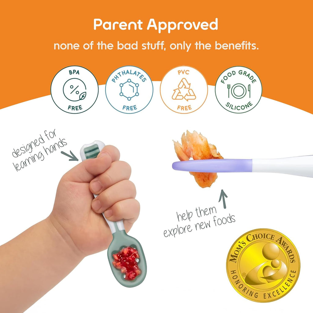 NumNum Baby Spoons Set - GOOtensils for Self-Feeding | Silicone, BPA-Free, 2 Pack in Olive & Newbury Navy