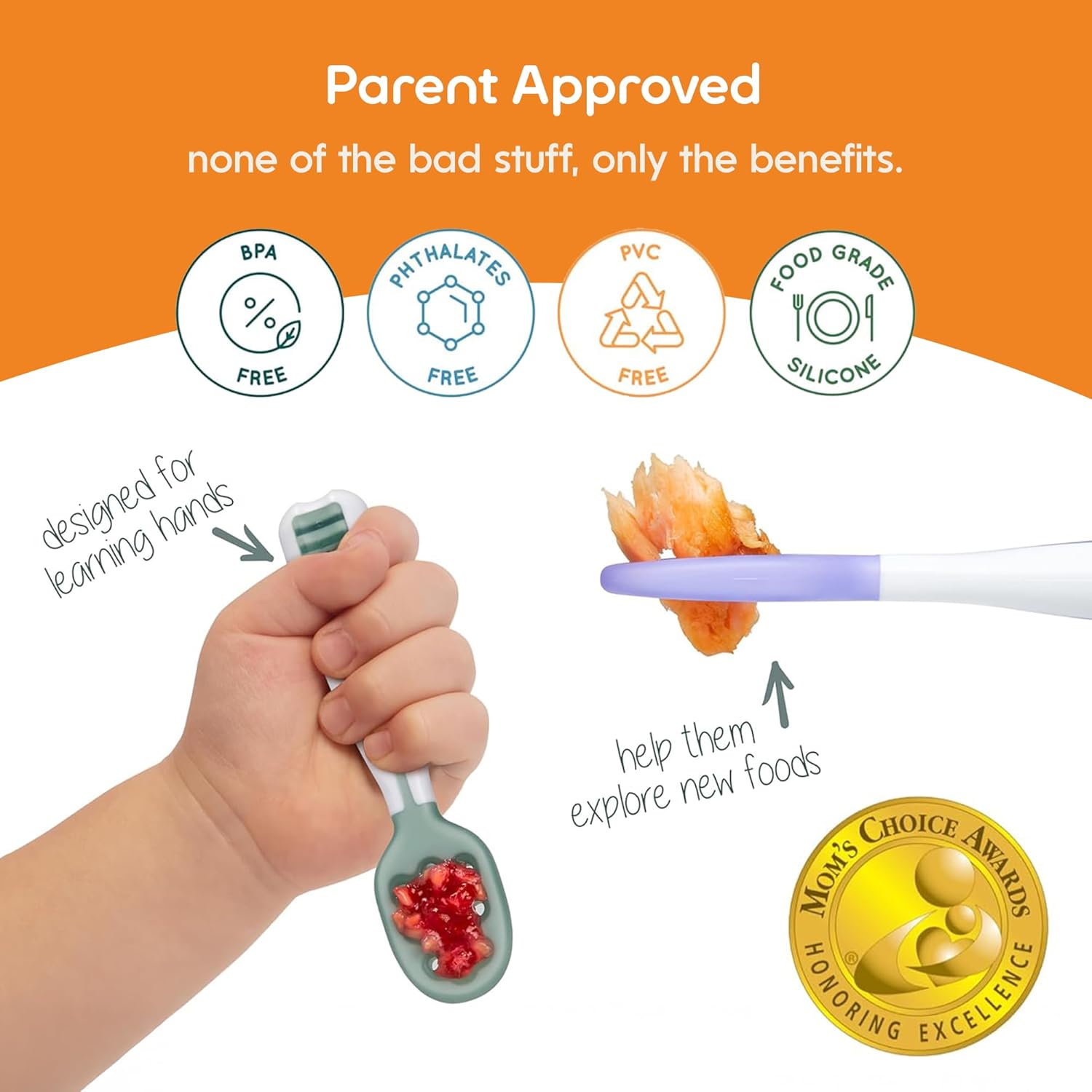 NumNum Baby Spoons Set - GOOtensils for Self-Feeding | Silicone, BPA-Free, 2 Pack in Olive & Newbury Navy