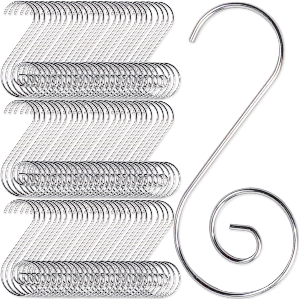 TIHOOD 200PCS 2inch Ornament Hooks, Christmas Ornament Hangers, Christmas Tree Hanger Baubles Ball Metal Hooks Xmas Decoration S Hooks (Silver)