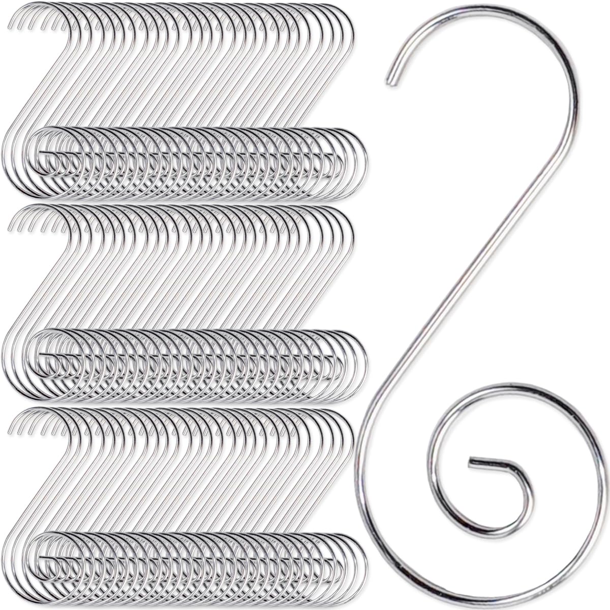 TIHOOD 200PCS 2inch Ornament Hooks, Christmas Ornament Hangers, Christmas Tree Hanger Baubles Ball Metal Hooks Xmas Decoration S Hooks (Silver)